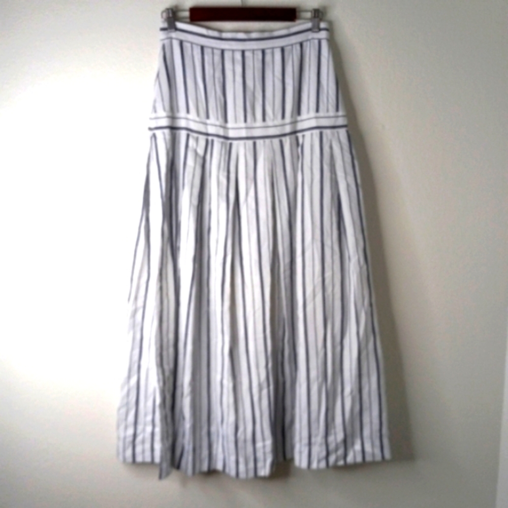 The Collective M Strapless Striped Empire Waisted Midi Dress in Dark Navy n Whit